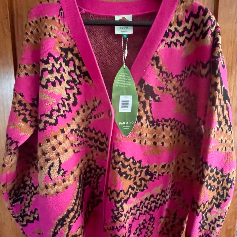 SOLD FARM Rio Pink Croco Knit Cardigan